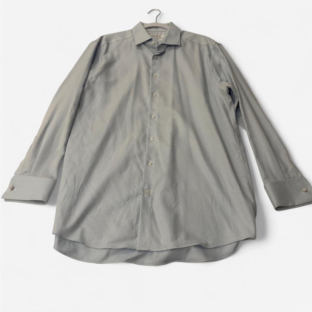 Light Blue Button-Up with Slight Polka Dot Design